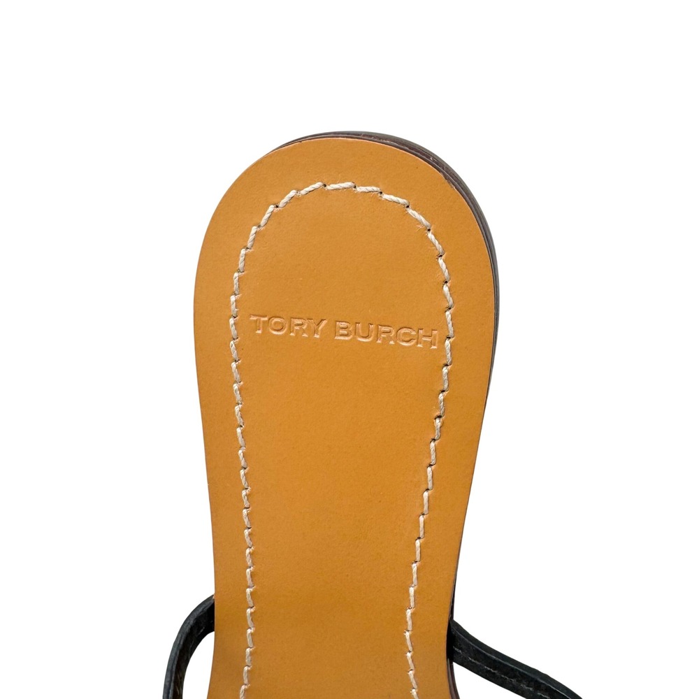 Tory Burch Mini Miller Sandals Black Leather Logo Thong Size 8.5 - Picture 10 of 10